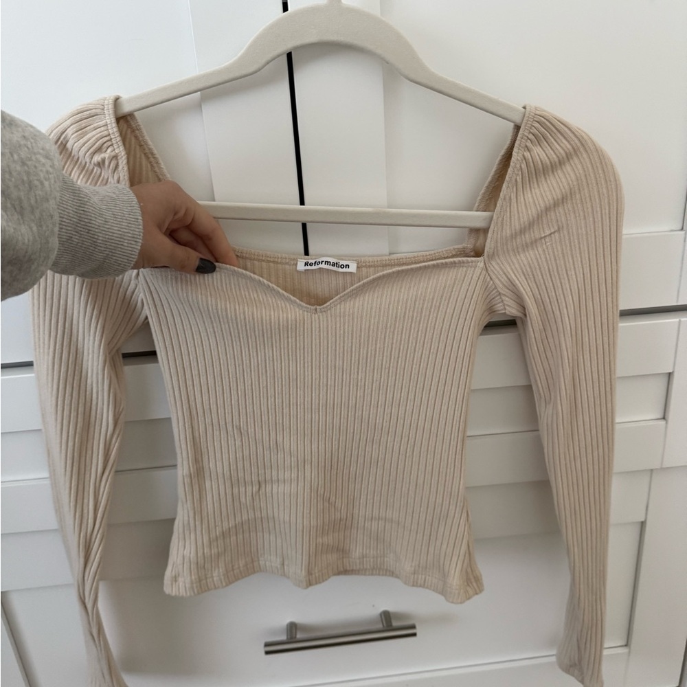 Reformation Cream Ribbed Long Sleeve Top